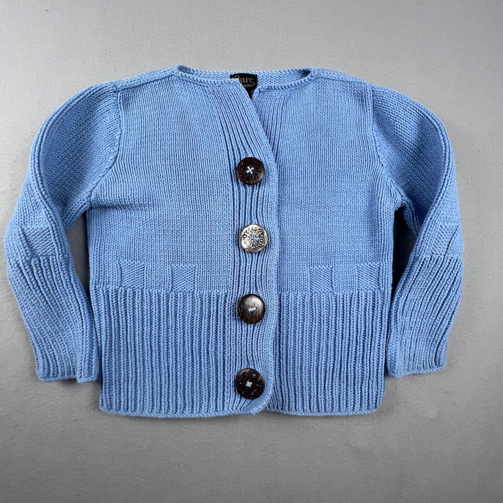 Pure Handknit Cardigan Sweater M/L Blue Cotton Button Up Coastal Grandmacore